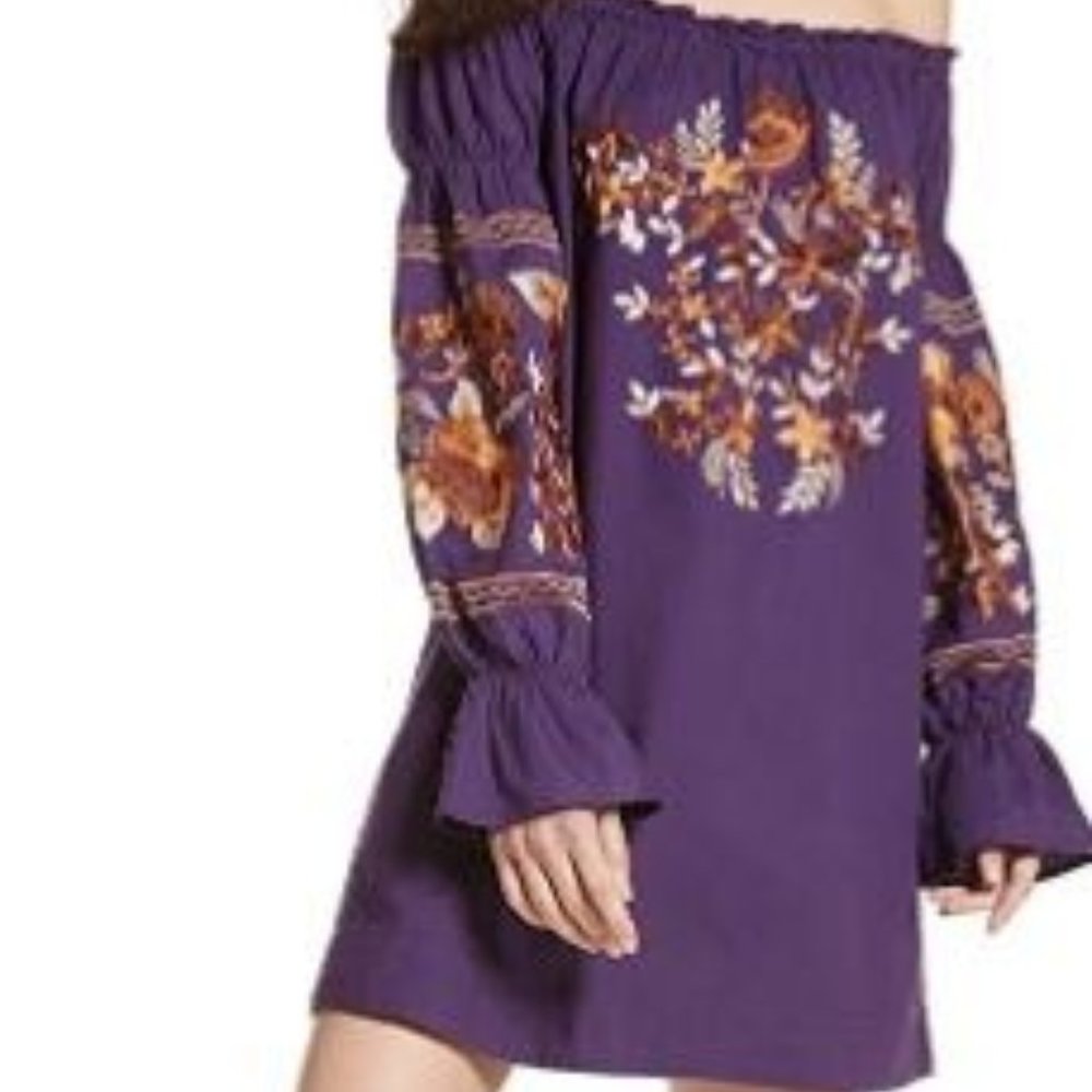 Free People Fleur Du Jour Purple Cotton Mini Dress Size Misses Extra Sma…